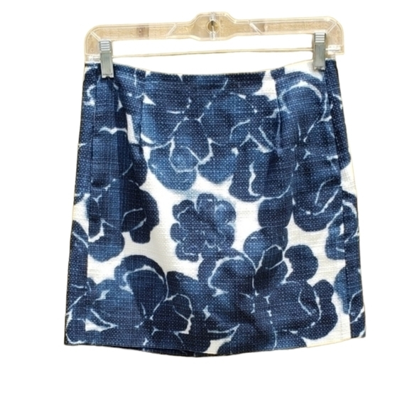 J. Crew Tweed‎ Blue White Floral Cotton Abstract Mini Skirt Size 00 XXS NWOT - Picture 1 of 10